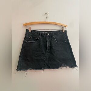 American Eagle Black Mini Jean Skirt Distressed Button-Fly